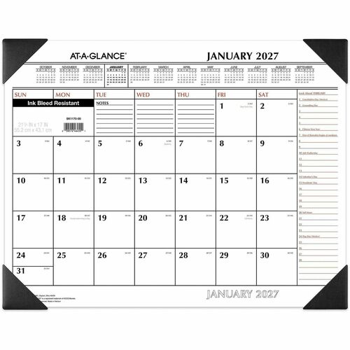Desk Pad Calendar, 12 Month Jan-Dec, 1MPP, 21.75"x17", Black/Red