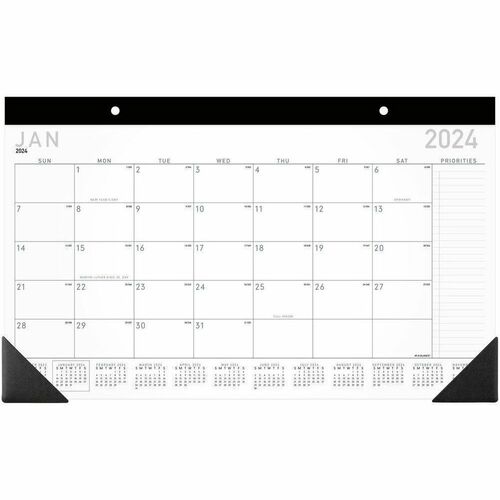 Desk Pad, 1 PPM, 12 Months, Jan-Dec, 17-3/4"x10-7/8", Black