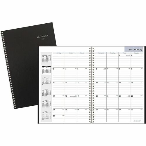 14-Month Planner, 2 Pages Per Month, Wirebound, 7-7/8"x11-7/8", Black