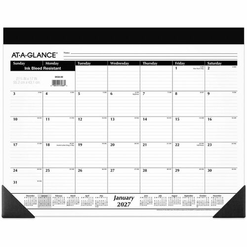 Classic Desk Pad Calendar, 12 Month Jan-Dec, 22"x17", Black/White