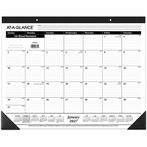 Monthly Desk Pad, Jan-Dec, 1 Pages Per Minute, 21-3/4"x17", Ruled Blocks