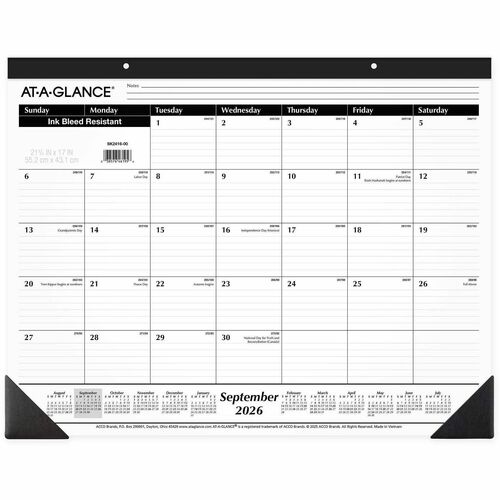 Desk Pad, 16 Months, Sep-Dec, 1 Page Per Month, Nonrefillable, 22"x17"