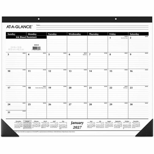 Desk Calendar, 1 Pages Per Month, 12 Months, Jan-Dec, 24"x19", Black/White