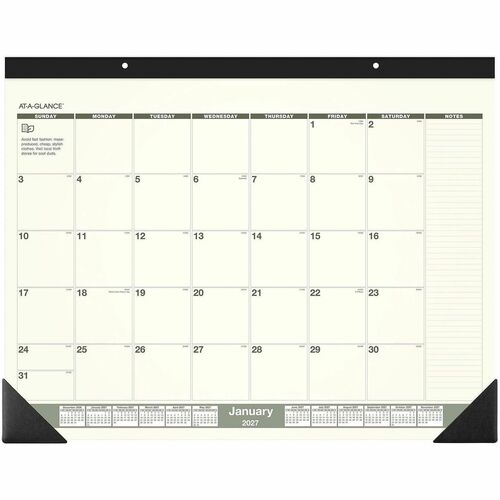 Monthly Desk Pad, 12-Month Jan-Dec, 22" x 17", Black Headband/Green