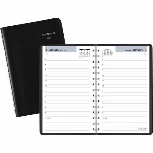 Daily Appointment Book, 12 Months Jan-Dec, 4-7/8" x 8", Black
