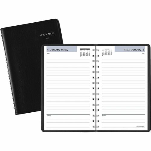 Daily Planner, No Appointment Times, 12 Months Jan-Dec, 4-7/8" x 8", Black