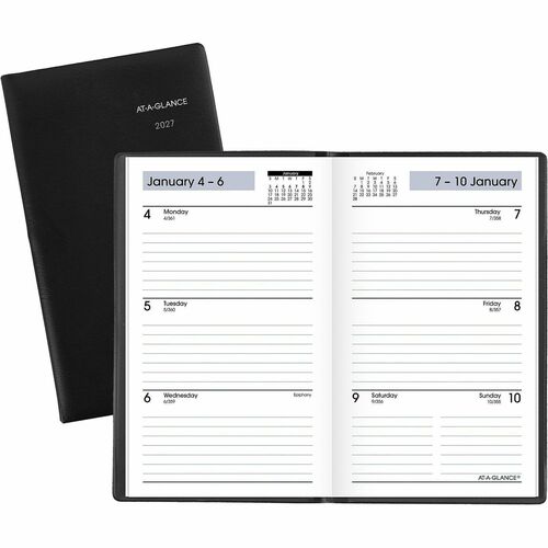 Weekly Appt Book, 12 Months Jan-Dec, Stitched, 3-1/2" x 6-3/16", Black