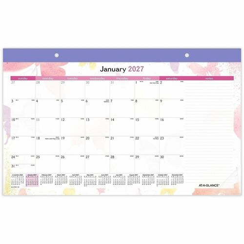 Calendar Desk Pad, Monthly, Jan-Dec, 1 Page Per Day, 17-3/4"x11", Multi