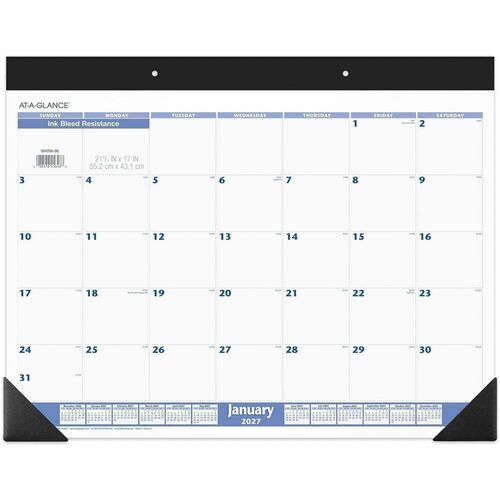 Desk Pad/Calendar, Unruled Blocks, Jan-Dec, 22" x 17", Black Binding
