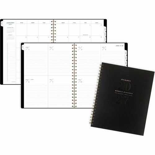 Planner, Weekly/Monthly, 12 Months, Jan-Dec, 8-1/2" x 11" Page Size, Black