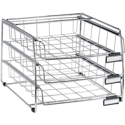 Letter Tray, 3 Sliding Drawers, 12.4" x 9.44" x 15.15", Silver