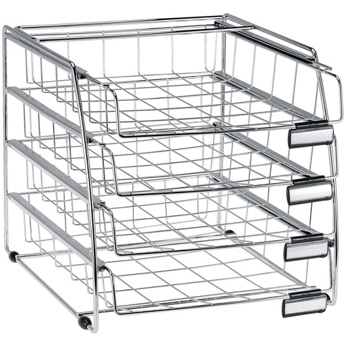 Letter Tray, 4 Sliding Drawers, 12.8" x 15.5" x 12.2", Silver