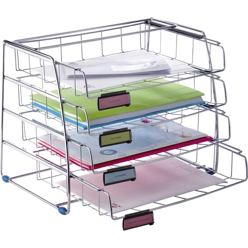Wire Slide-Out Letter Bin, Side Load, Trays, Labels, Gray