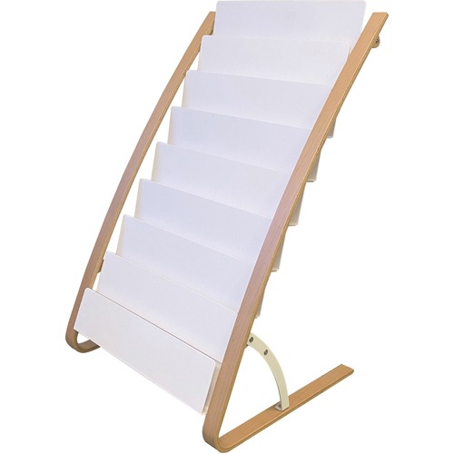 Literature Display, 8 ABS Slots, 22.8" x 19.7" x 36.6", White/Natural