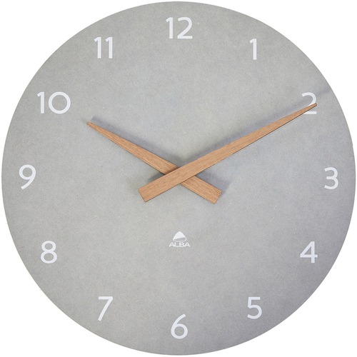 Clock, For Wall, Walnut Wood, 11.8" Dia, Gray