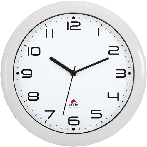 Clock, Wall, Plastic, 11.8" Dia x 2.2" D, White