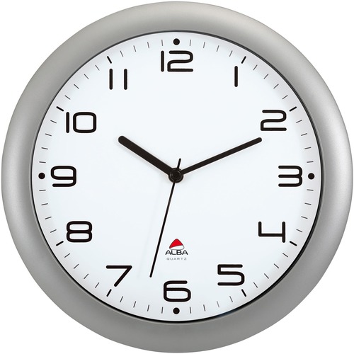 Clock, Wall, Metal, 11.8" Dia x 2.2" D, Silver