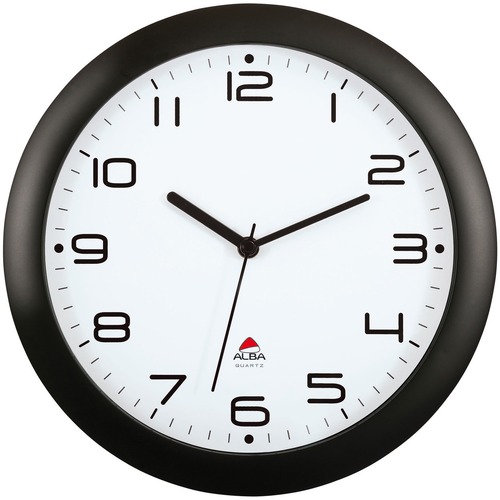 Clock, Wall, Plastic, 11.8" Dia x 2.2" D, Black