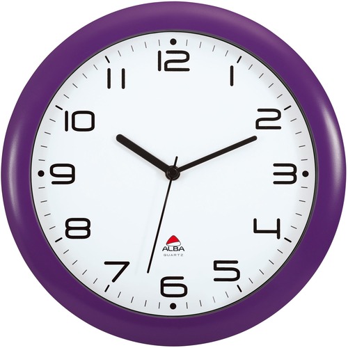 Clock, Wall, Plastic, 11.8" Dia x 2.2" D, Plum