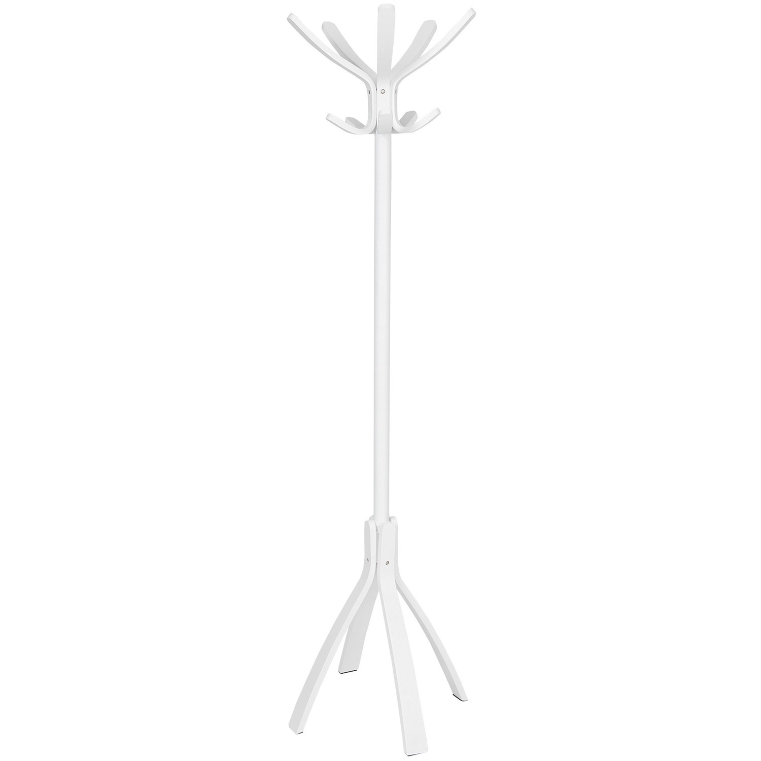 Coat Stand, Wood, 5 Double Pegs, 4 Foot Base, 71" Height, White