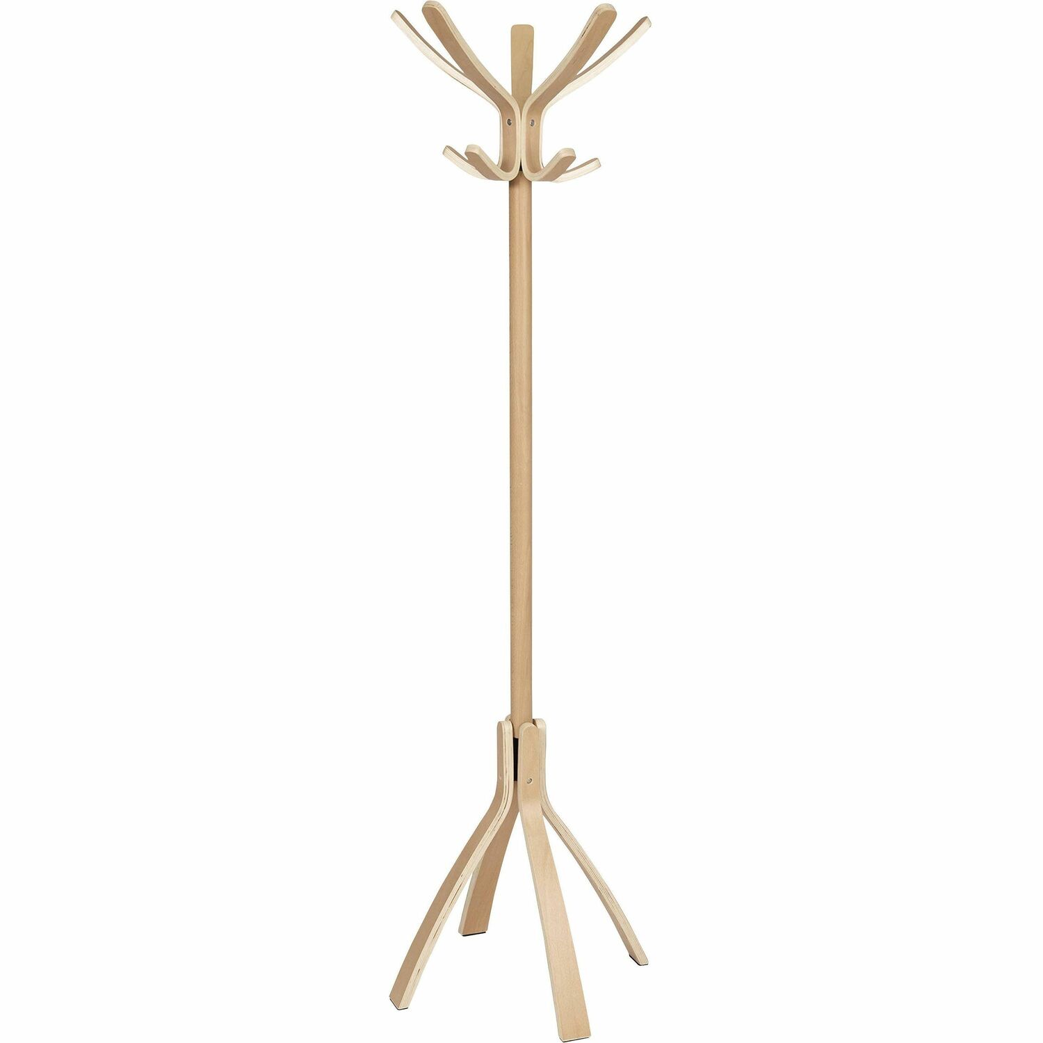 Wood Coat Stand, 4 Foot, 10 Pegs, Light Brown