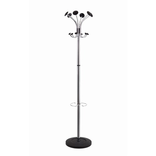 Coat Stand, 6 Round Pegs/6 Hooks, 70-1/2" H, Stainless Steel