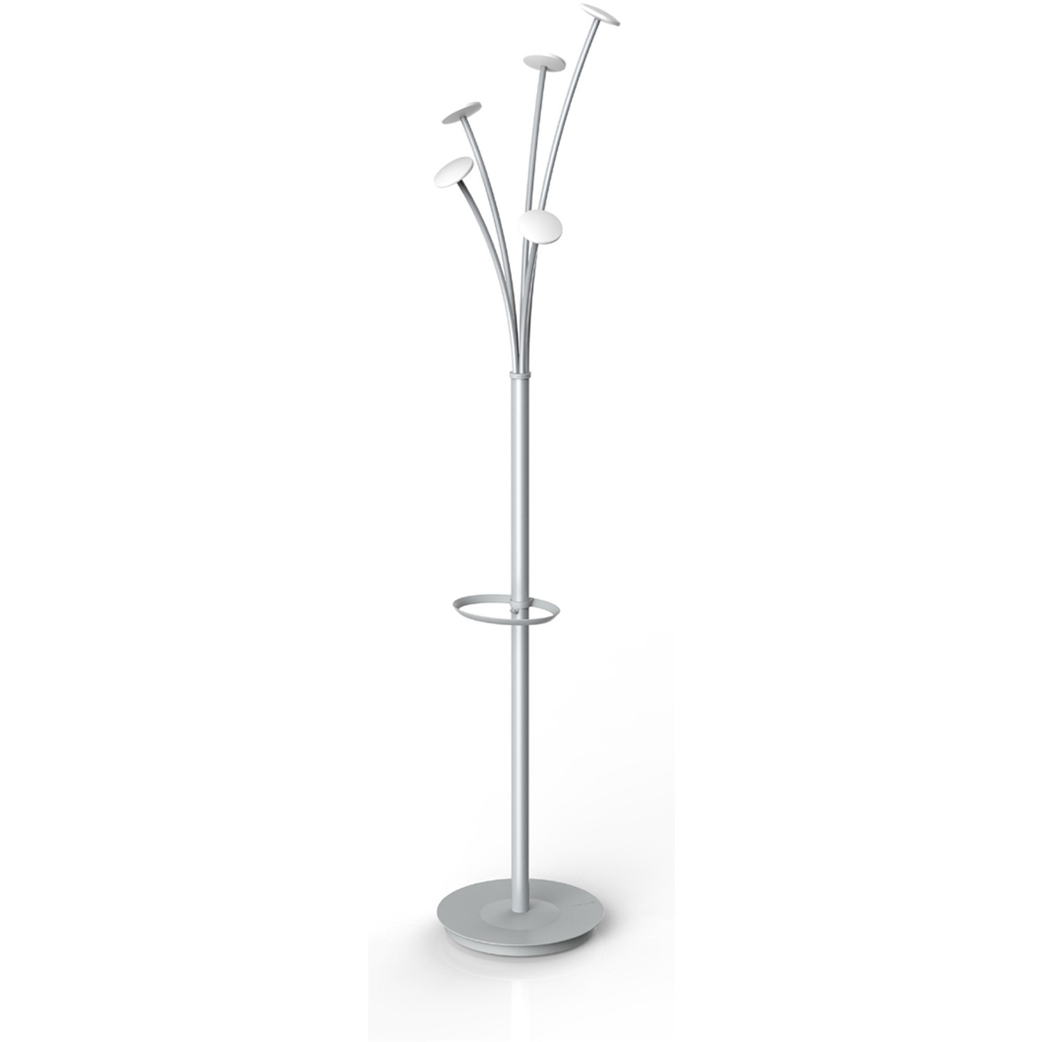 Coat Rack, 5 Round Pegs, Umbrella Holder, 69" Height, Silver/Gray