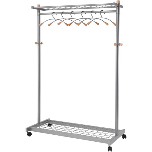 Coat Rack, Holds 36 Hangers, 2 Shelf, Wheels, 45" x 22" x 71", Gray
