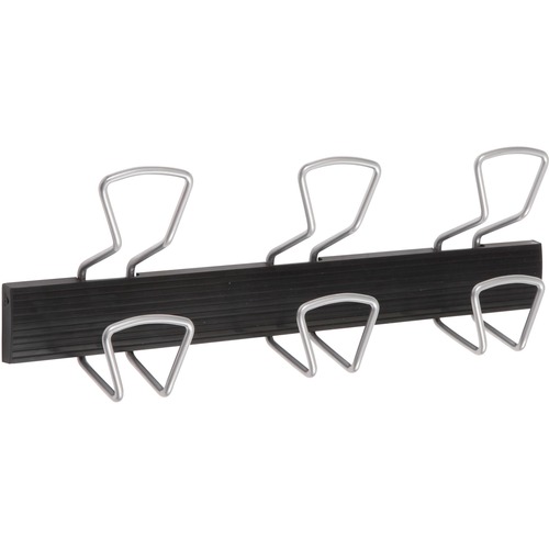 Wall Hooks, 3 Double Pegs, 18.11" x 2.95" x 6.45", Black/Satin Rubber
