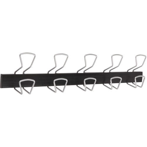 Wall Hooks, 5 Double Pegs, 29.9" x 2.95" x 6.45", Black/Satin Rose
