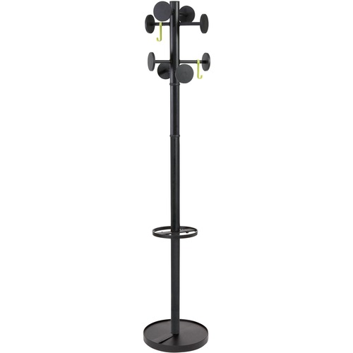 Coat Rack, 10 Pegs, With Umbrella Stand, 14" Dia Base, 68.9" H, Black