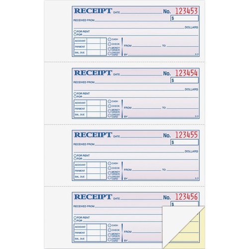 Receipt Book, For Money/Rent, 2-Part, 7-5/8"x11", WE