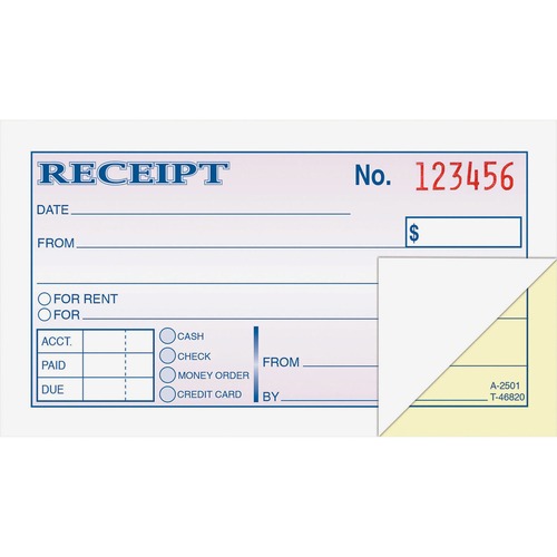Money Receipt Book, Tape Bound, 2-Part, 2-3/4"x5-3/8", WE/CA