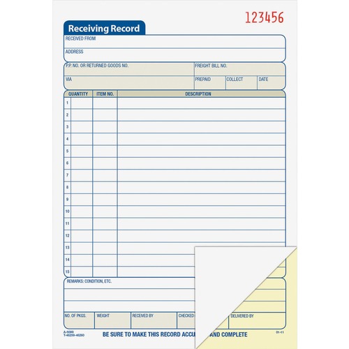 Receiving Record Book, Carbonless, 2-Part, 5-9/16" x 8-7/16", White