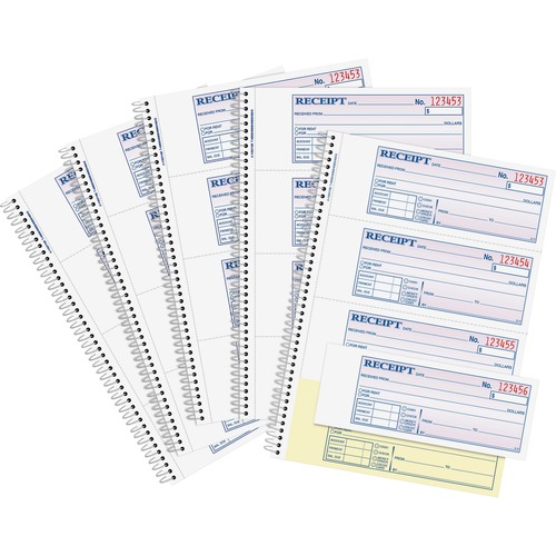 Money Receipt Book, Spiral, 2 Point, 200 Sheets, 7-5/8" x 11", WE/CA 5/PK