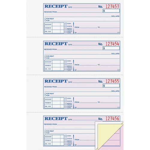 Receipt Book, Carbonless, 3-Part, 11" x 7-5/8", Multi