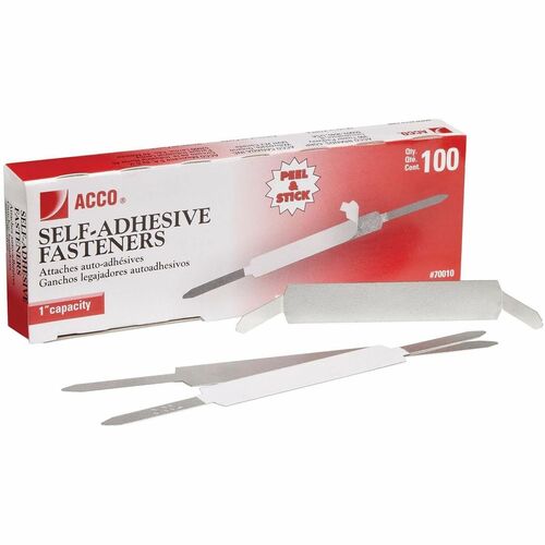 Self Adhesive Fasteners, 2-3/4" C-C, 1" Capacity, Silver 100/BX