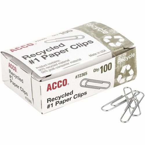 Recycled Paper Clips, No 1, 1-9/32" Size, Standard, SR 100/BX