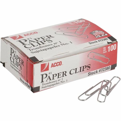 Paper Clips, Regular, .033 Gauge, Silver, 100/BX Per Pack 10/PK