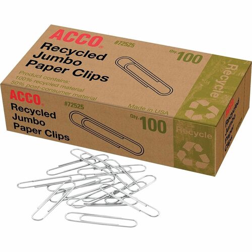 Recycled Paper Clips, No 4, 1-13/23" Size, Jumbo, SR 100/BX