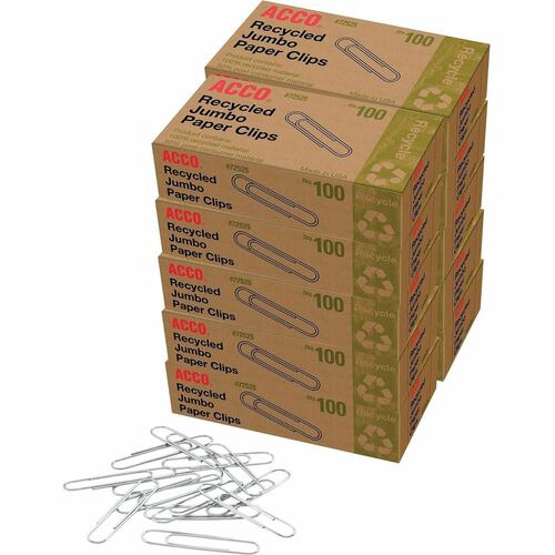 Paper Clips, Recycled, No 4, 1-13/23" Size, Jumbo, Sr, 100/BX Per Pack 10/PK