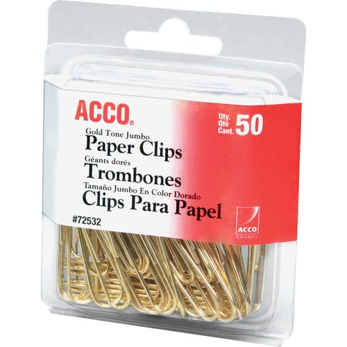Paper Clips, Jumbo, .047 Wire Gauge, Gold 50/PK