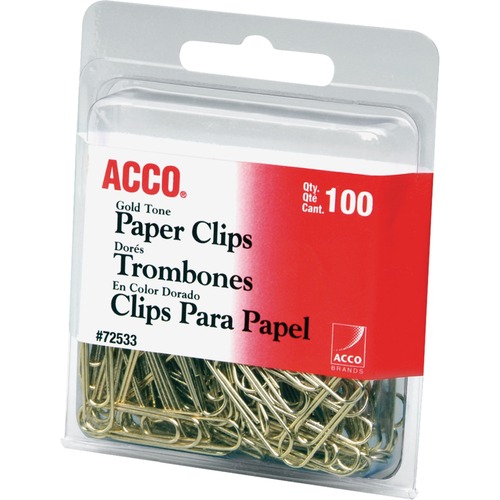 Paper Clips, Standard, .031 Wire Gauge, Gold 100/PK