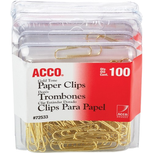 100 Regular Paper Clips, No. 2, Gold 4/PK