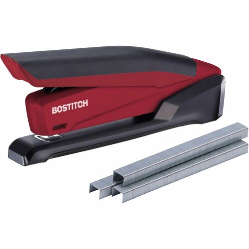 Desktop Stapler, 20 Sheet/210 Capacity, Rubber Handle, Translucent Red