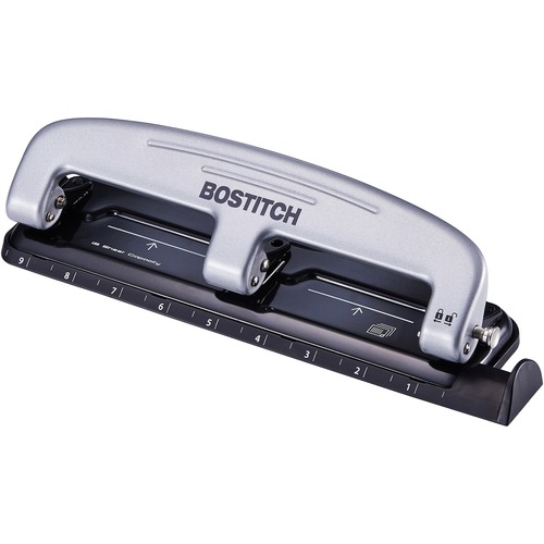 3-Hole Punch, With Ruler, 12 Sheet Capacity, Black/Silver
