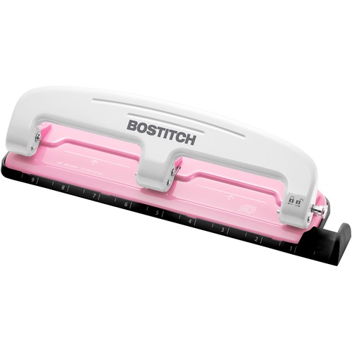 Compact 3-Hole Punch, 12 Sheet Capacity, BCA Pink/White