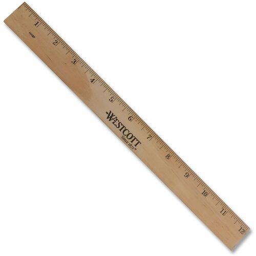 Wood Ruler With Single Metal Edge, Inches/Metric, 12" L