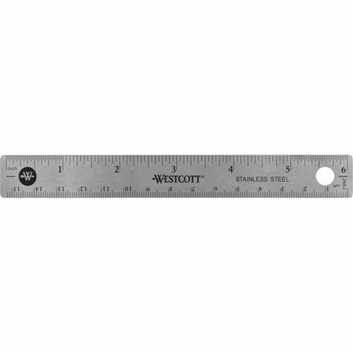 Ruler, 6" L, Stainless Steel, Nonslip Cork Back, Silver