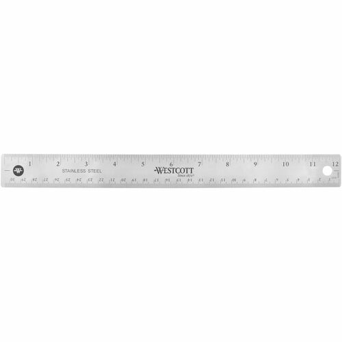 Ruler, 12" Length, Stainless Steel, Nonslip Cork Back, Silver